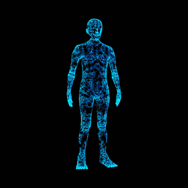 istock Blue human body isolated on black background. Artificial intelligence high-tech in digital computer technology concept. 3d illustration. 1051259048