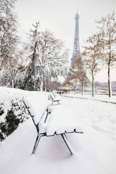 istock Scenic view to the Eiffel tower on a day with heavy snow 1051259054