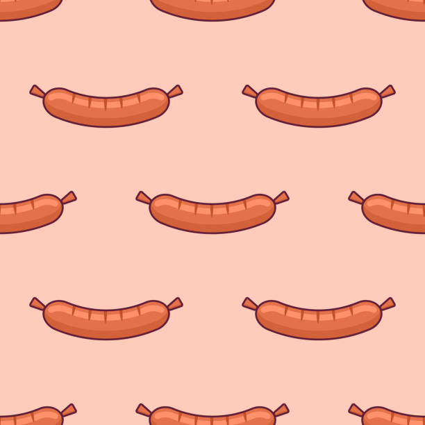 ilustrações, clipart, desenhos animados e ícones de padrão sem emenda com salsicha. textura de vetor. - food picnic hot dog unhealthy eating