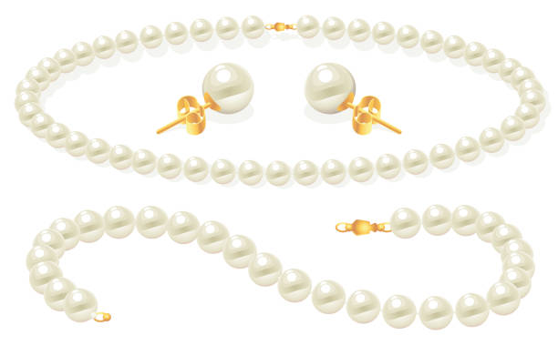 illustrazioni stock, clip art, cartoni animati e icone di tendenza di clipart set gioielli perle - pearl necklace earring jewelry