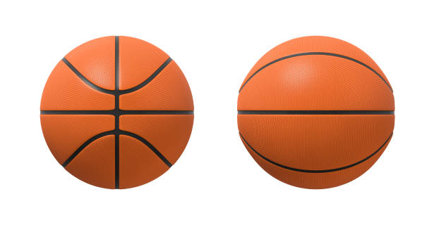 3d rendering of basketballs shown in different view angles on a white background. stock photo