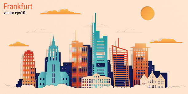 Frankfurt am Main city colorful paper cut style, vector stock illustration Frankfurt am Main city colorful paper cut style, vector stock illustration. Cityscape with all famous buildings. Skyline Frankfurt city composition for design frankfurt stock illustrations