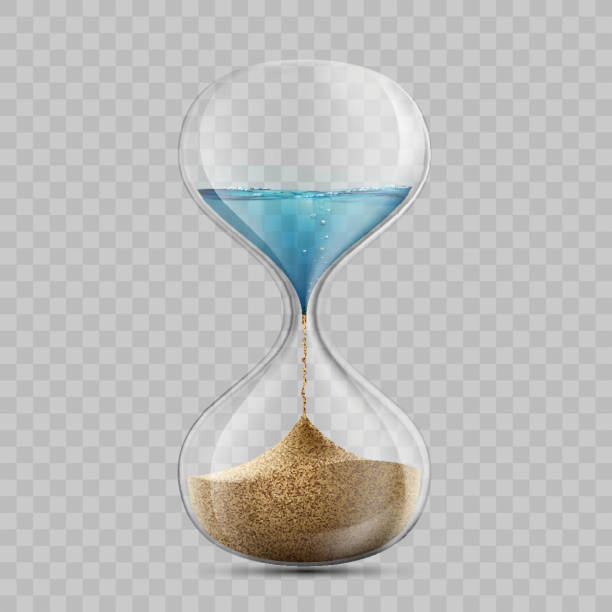 ilustraciones, imágenes clip art, dibujos animados e iconos de stock de agua en el reloj de arena se convierte en una arena. reloj de arena aislado en fondo transparente. - sediento