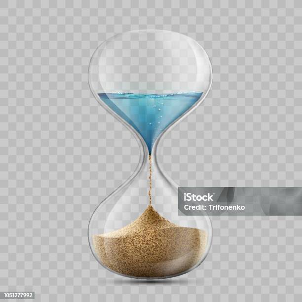 Ilustración de Agua En El Reloj De Arena Se Convierte En Una Arena Reloj De Arena Aislado En Fondo Transparente y más Vectores Libres de Derechos de Reloj de arena