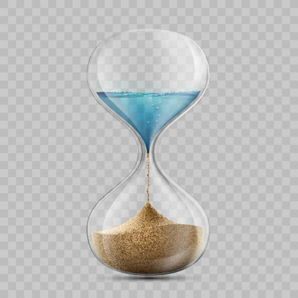 bildbanksillustrationer, clip art samt tecknat material och ikoner med vatten i timglaset blir en sand. sandglass isolerad på transparent bakgrund. - timglas