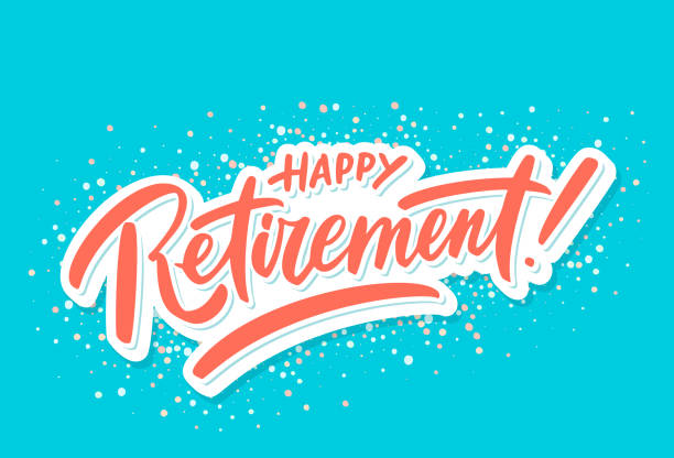 Happy retirement. Party invitation. Happy retirement. Party invitation. Hand lettering. Vector hand drawn illustration. retirement stock illustrations