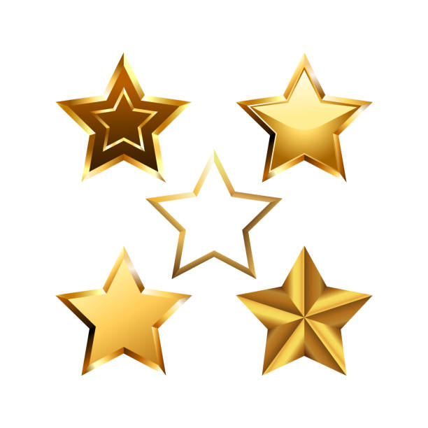 istock Vector set of realistic metallic golden stars isolated on white background. 1051282322