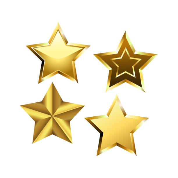 istock Vector set of realistic metallic golden stars isolated on white background. 1051282362