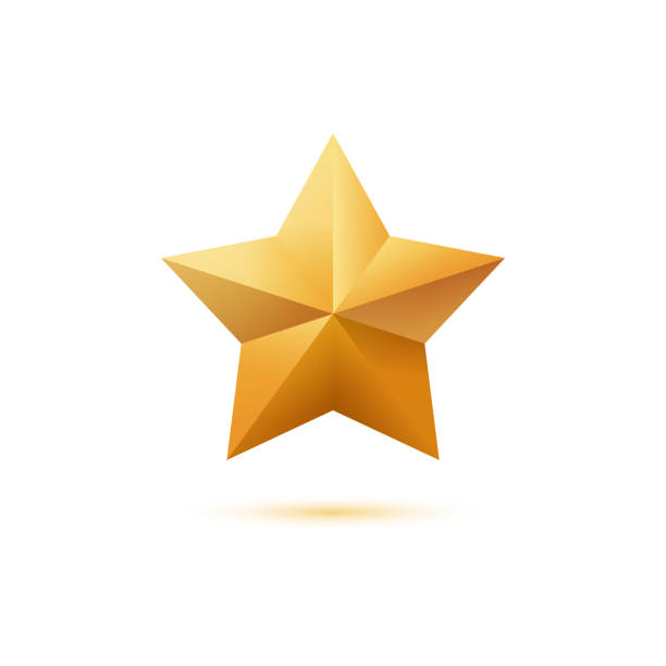 Realistic golden 3D star icon isolated on white background. Realistic golden 3D star icon isolated on white background. Vector illustration EPS 10 file tree topper stock illustrations