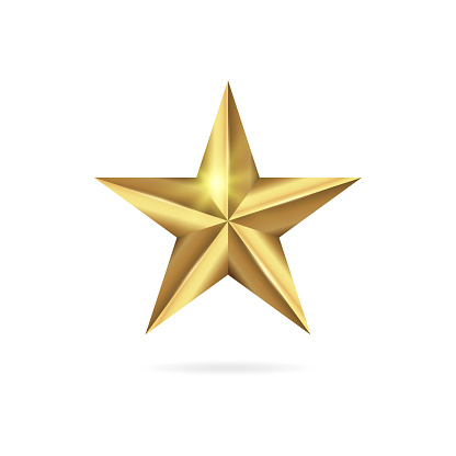 Realistic golden 3D star icon isolated on white background. Vector illustration EPS 10 file