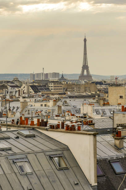 istock The roofs of Paris and its chimneys under a clouds sky 1051283580