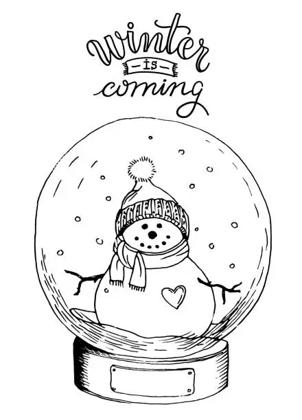 Vector illustration of Vector illustration of toy glass snow globe with snowman.