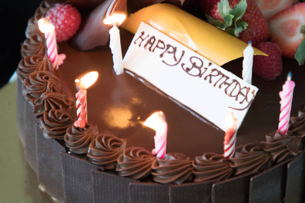 istock chocolate birthday cake with happy birthday sign 1051289176