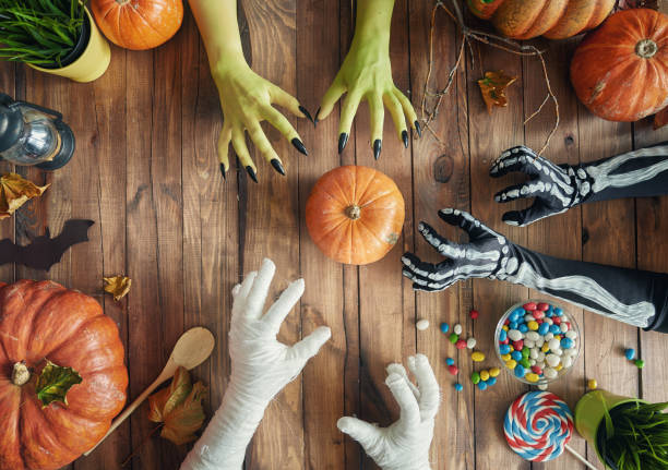 family celebrating Halloween