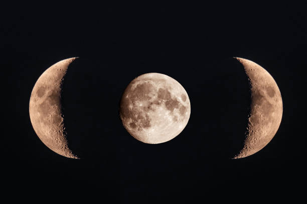 istock Full Moon and two half Moons close up concept. Black deep cosmos space background. Copy space 1051293870