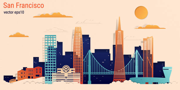San Francisco city colorful paper cut style, vector stock illustration San Francisco city colorful paper cut style, vector stock illustration. Cityscape with all famous buildings. Skyline San Francisco city composition for design san francisco california stock illustrations