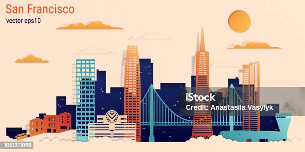 San Francisco City Colorful Paper Cut Style Vector Stock Illustration Stock Illustration - Download Image Now