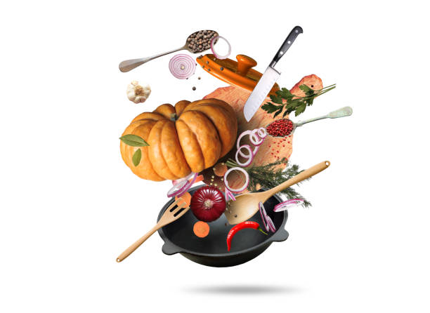 istock Cooking food, pan with big pumpkin 1051317120