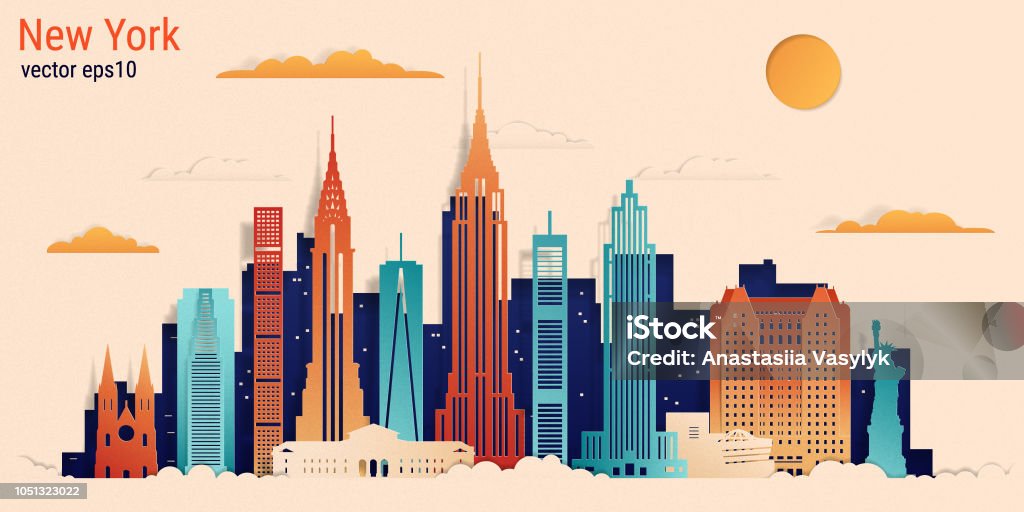 New York city colorful paper cut style, vector stock illustration New York city colorful paper cut style, vector stock illustration. Cityscape with all famous buildings. Skyline New York city composition for design New York City stock vector