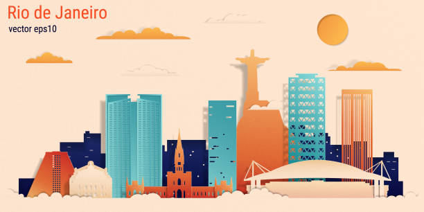 thành phố rio de janeiro phong cách cắt giấy đầy màu sắc, minh họa cổ phiếu vector - large cuts hình minh họa sẵn có