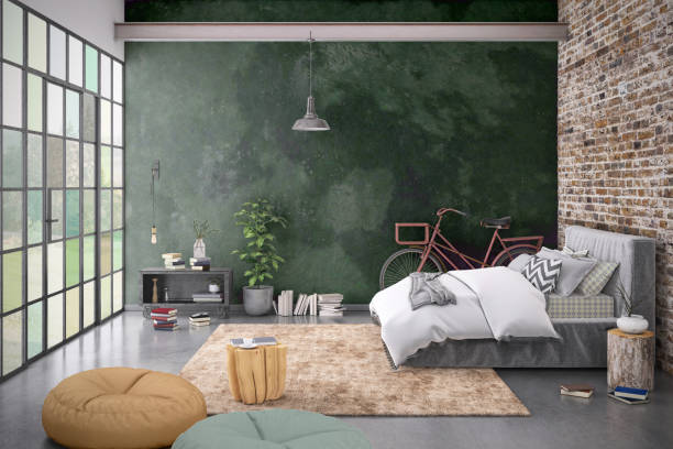 istock Modern bedroom interior with blank wall for copy space 1051324756