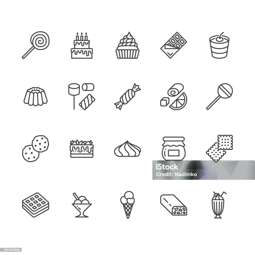 Sweet food flat line icons set. Pastry vector illustrations lollipop, chocolate bar, milkshake, cookie, birthday cake, marshmallow. Thin signs for desserts menu. Pixel perfect 64x64. Editable Strokes Sweet food flat line icons set. Pastry vector illustrations lollipop, chocolate bar, milkshake, cookie, birthday cake, marshmallow. Thin signs for desserts menu. Pixel perfect 64x64. Editable Strokes. Icon Symbol stock vector