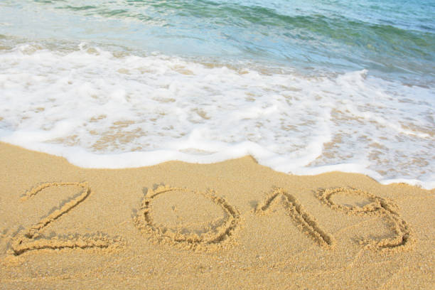 istock New Year, 2019 in beach sand. 1051328022