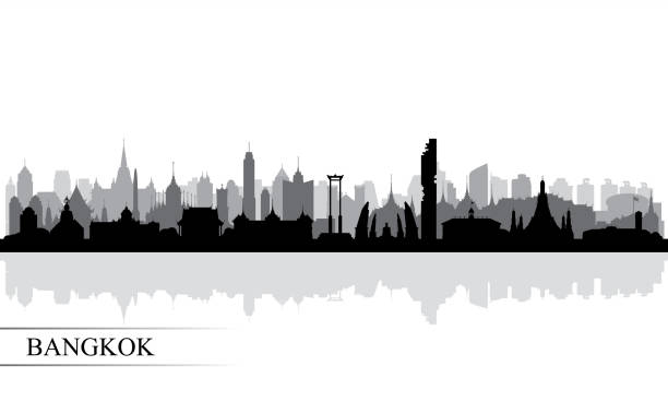 bangkok skyline tle sylwetka miasta - bangkok stock illustrations