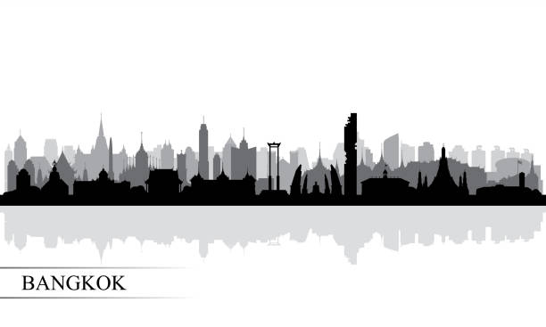 ilustrações de stock, clip art, desenhos animados e ícones de bangkok city skyline silhouette background - banguecoque