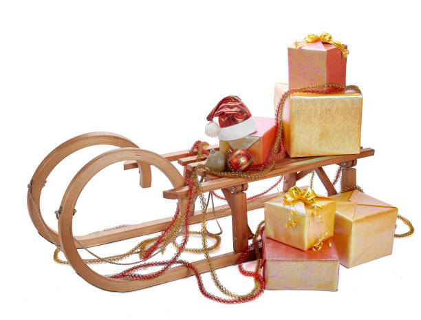 istock Wooden sledge with Christmas gifts. 1051333684