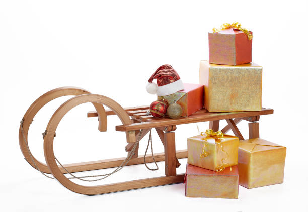 istock Wooden sledge with Christmas gifts. 1051333706