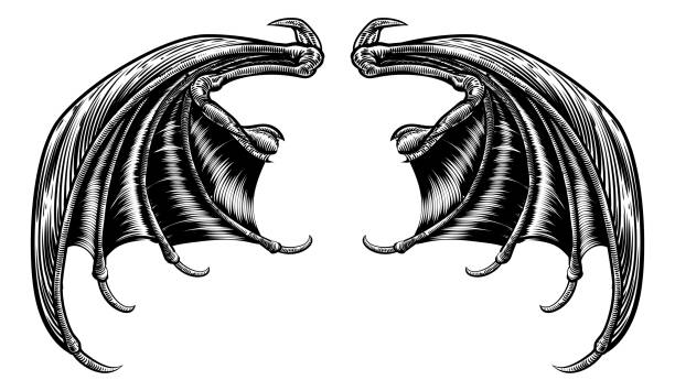 skrzydła nietoperza lub smoka - bat cartoon halloween wing stock illustrations