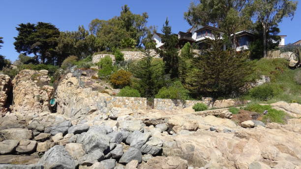 Landscape of rock formations and rocky beach