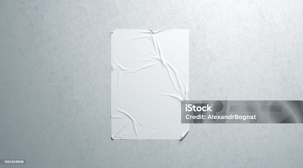 빈 흰색 wheatpaste 접착제 포스터 이랑 질감된 벽에 - 로열티 프리 포스터 스톡 사진
