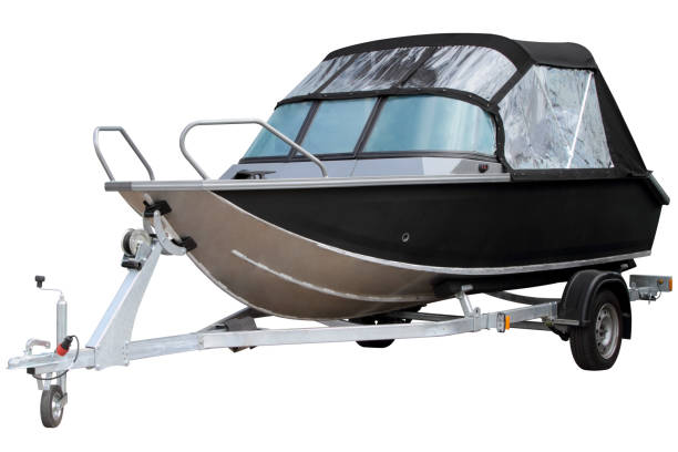 istock Black motor boat with an awning. 1051354004