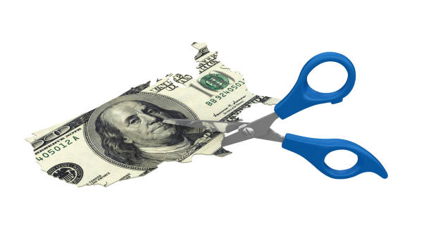 istock Scissors with Dollar USA Country Shape - 3D Rendering 1051355556