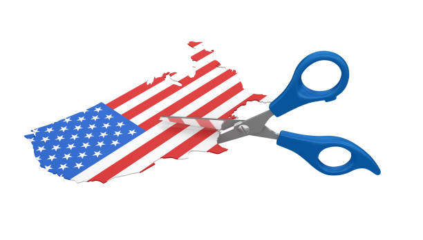 istock Scissors Cutting USA Country Shape - 3D Rendering 1051355582