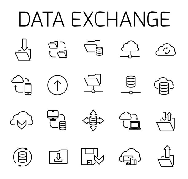 illustrations, cliparts, dessins animés et icônes de échange de données icon set vector connexes - sharing data file document