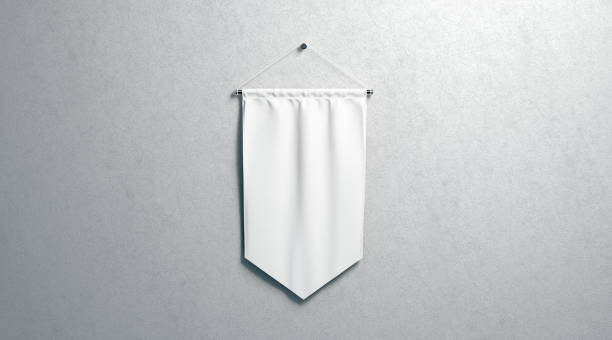 Blank white rhombus pennant mockup, wall mounted Blank white rhombus pennant mockup, wall mounted, 3d rendering. Empty flag mock up, isolated on surface. Clear hanging penant, front view. Promotion pennon tempalate. pennant stock pictures, royalty-free photos & images