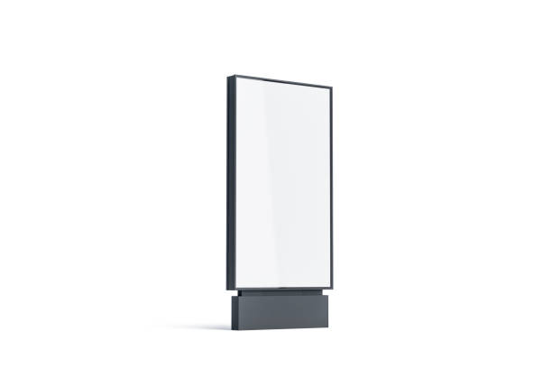 Blank white pylon mockup, side view, isolated Blank white pylon mockup, side view, isolated, 3d rendering. Empty advertising billboard mock up. Clear outdoor poster template. Commercial outside baner for ad. vertical stock pictures, royalty-free photos & images
