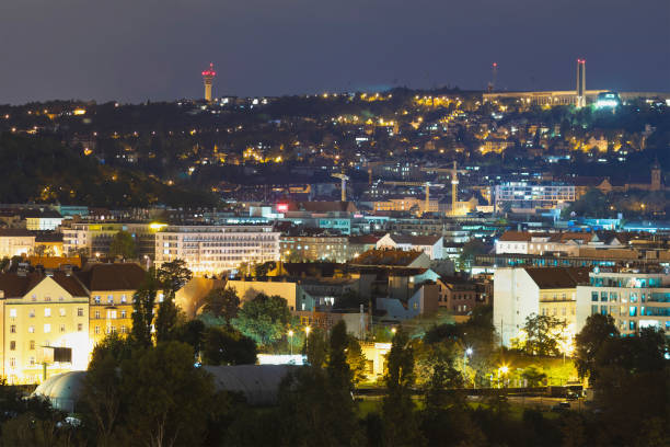 istock Industrial district of Prague at night 1051380792