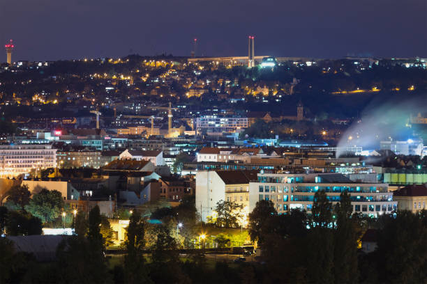 istock Industrial district of Prague at night 1051380918