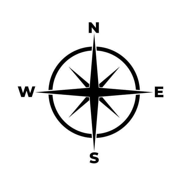 kompass-symbol auf weißem hintergrund - compass east white vector stock-grafiken, -clipart, -cartoons und -symbole