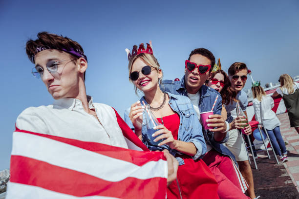 istock Positive delighted people standing together in line 1051385126