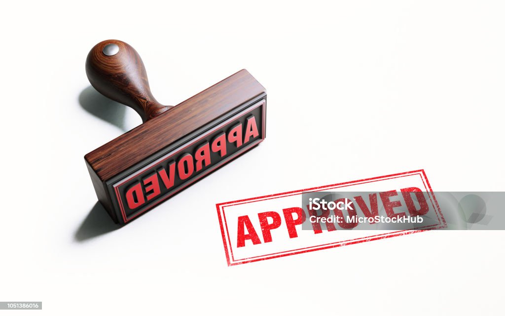 Wooden Approved Stamp On White Background Wooden approved stamp on white background. Horizontal composition with copy space. Rubber Stamp Stock Photo