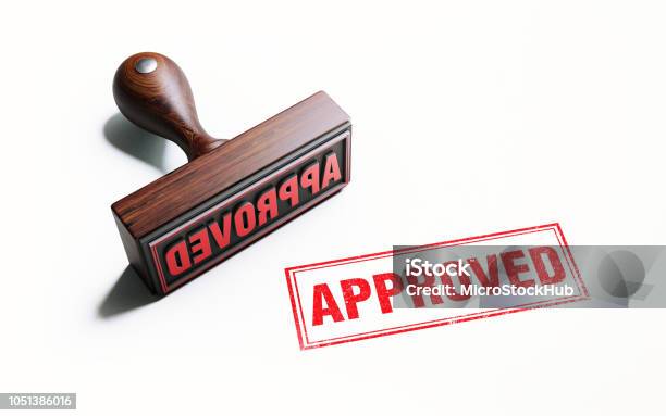 Wooden Approved Stamp On White Background Stock Photo - Download Image Now - Rubber Stamp, Endorsing, Postage Stamp
