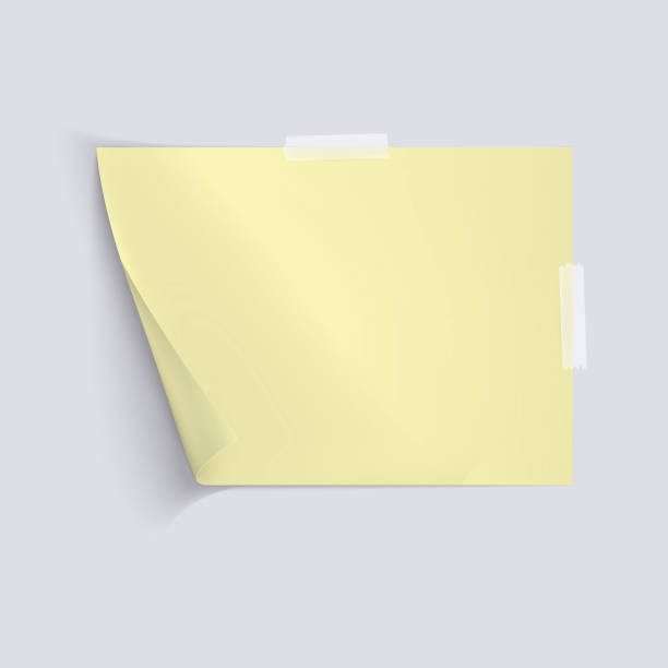 istock Yellow sheet of paper on light gray background. Vector realistic illustration. A4 sheet with curled corner 1051386494