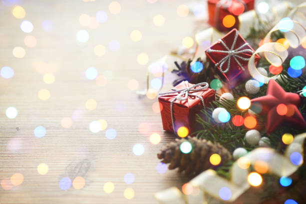 istock Wooden background with Christmas tree ( gift) 1051390490