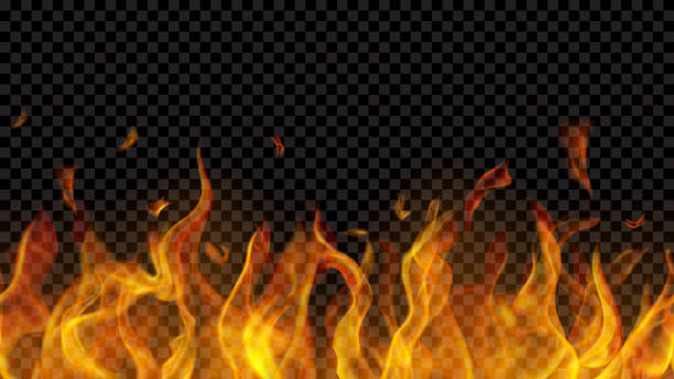 Fire flame with horizontal repeat Translucent fire flame with horizontal seamless repeat on transparent background. For used on dark backgrounds. Transparency only in vector format Flame stock illustrations