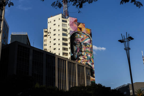 vue du graffiti d’une kobra paulista avenue - kobra photos et images de collection